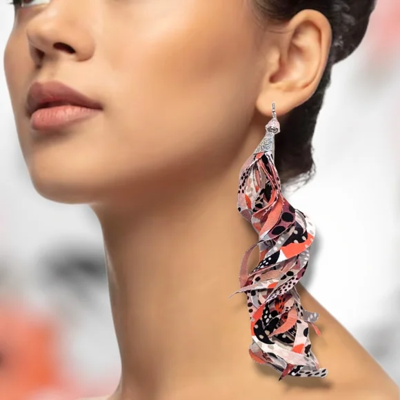 🆕 MBM "Watermelon Sugar" Mix Print Swirl Tassel Earrings - Picture 8 of 8